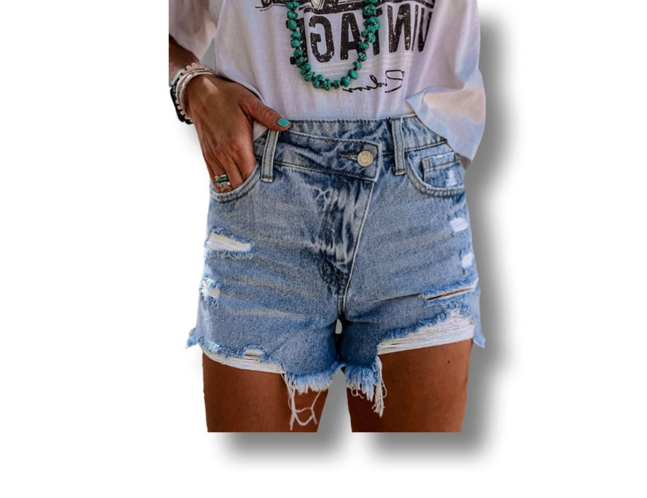 Crossover Waist Denim Short