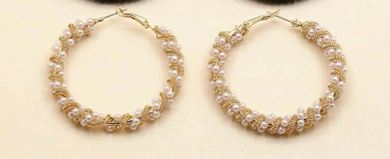 Hoop Iron Earrings Gold Pearl